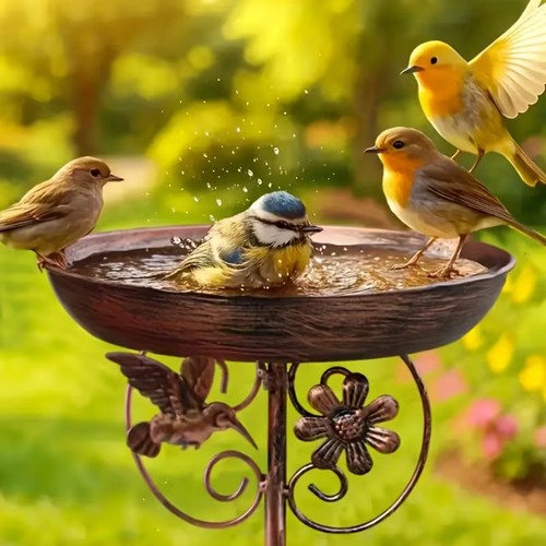 Vintage metal bird bath - vintage,