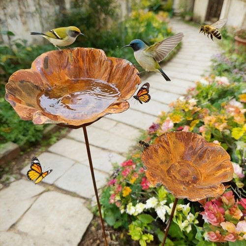 Metal bird bath flower shape - bird, bath,