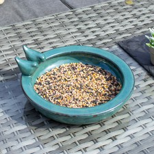 Round Ceramic Bird Bath Blue